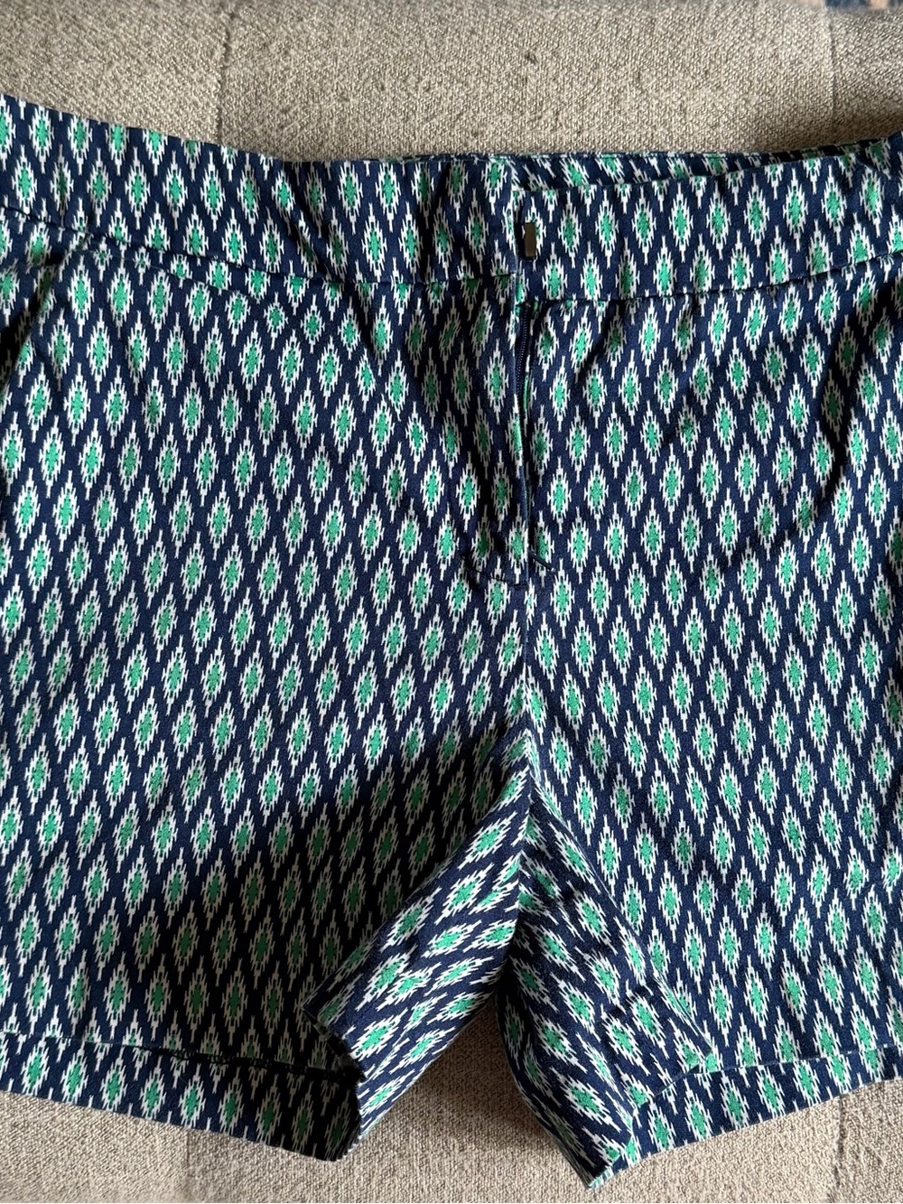 Kenar Navy and Green Diamond-Print Shorts
